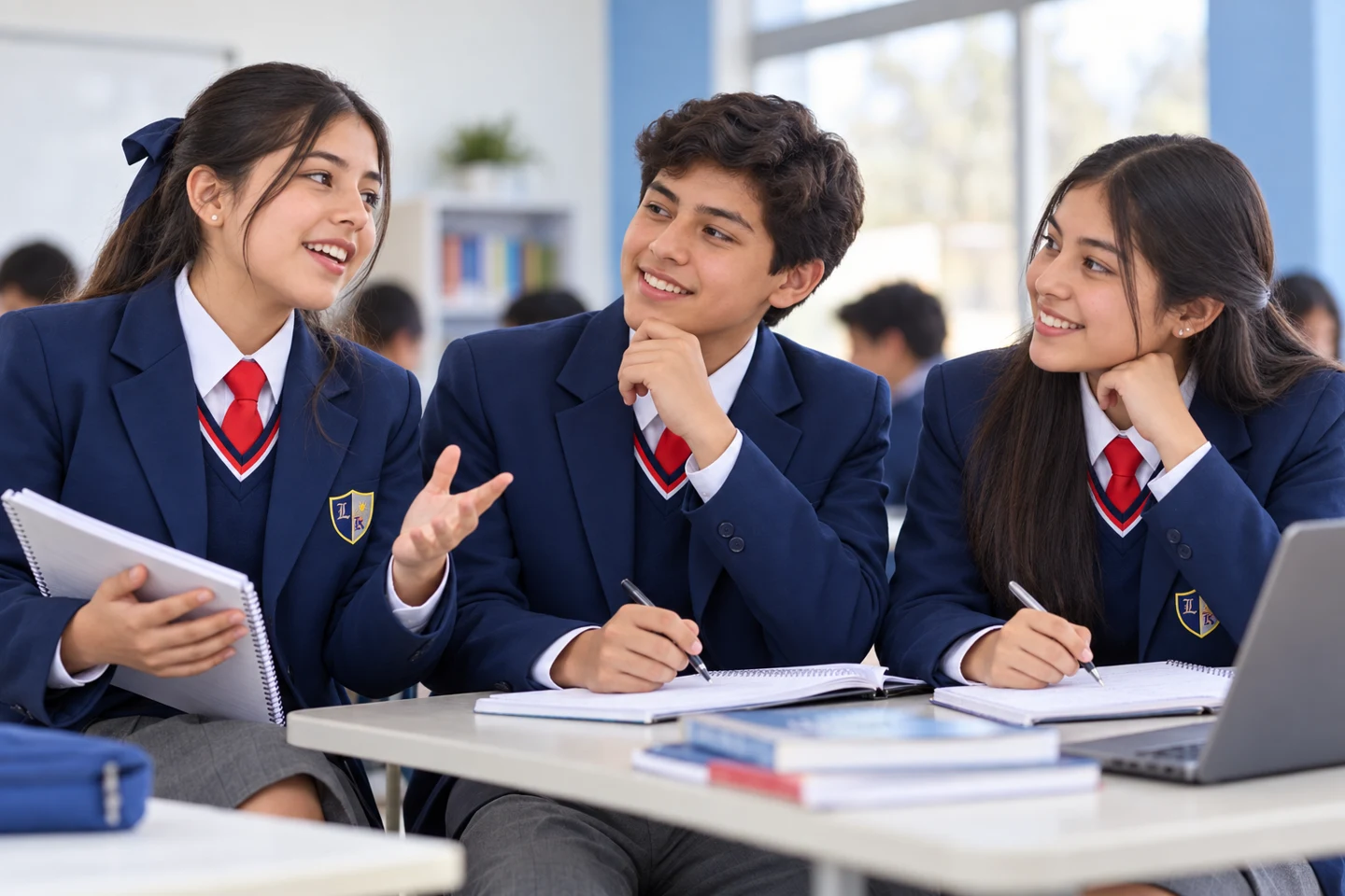 Imagen de campaña: estudiantes de Secundaria compartiendo ideas
